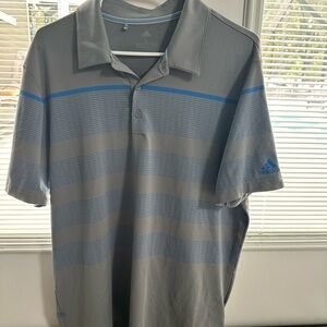 Adidas Gray and Blue Polo Shirt with Sporty Stripes